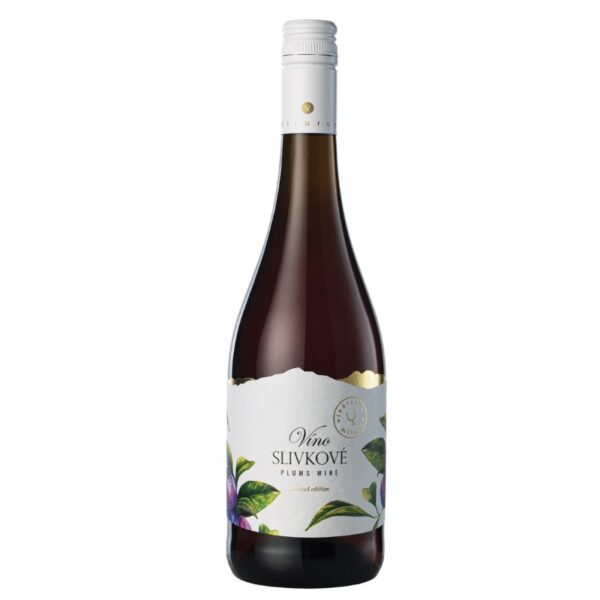 Fľaša slivkového vína od vinárstva Miluron s bielou etiketou